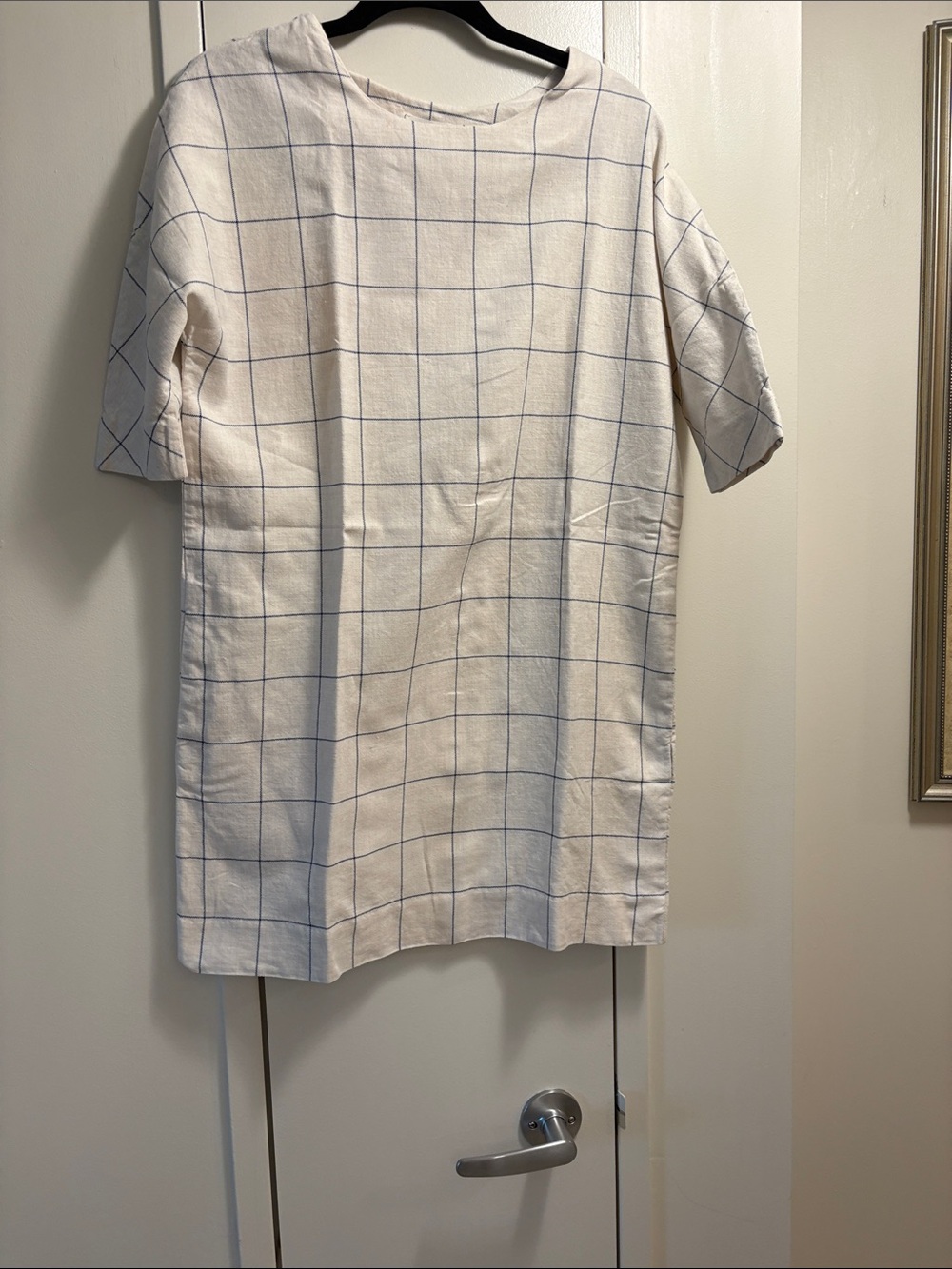 Kule Windowpane Check Short-Sleeve tunic/dress  - White & Blue